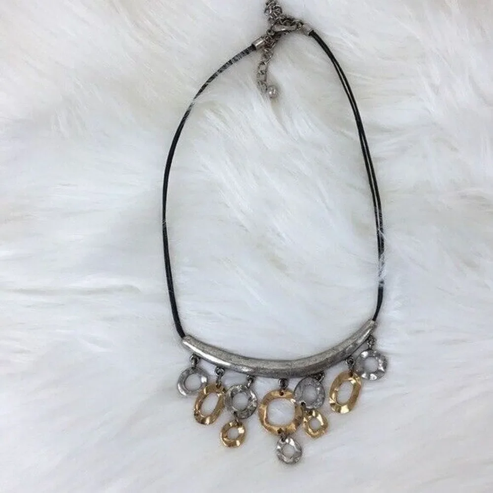 Chicos Necklace Funky Geometric Mixed Metal Hammered Articulated Statement Artsy